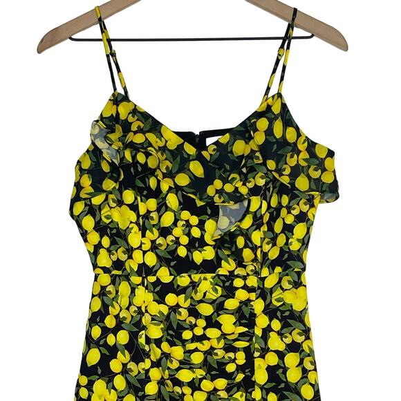 Parker Lemon Print Ruched Mini Dress Size 2 Yellow Summer Bright Preppy - Picture 4 of 9